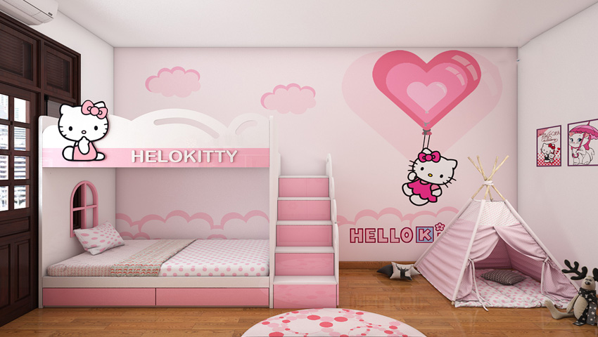 Giường trẻ em Hello Kitty có cầu trượt