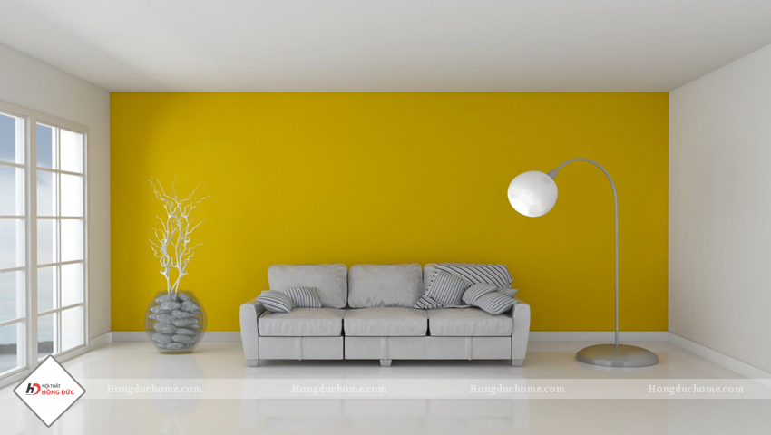 Tường màu vàng chọn sofa màu gì?