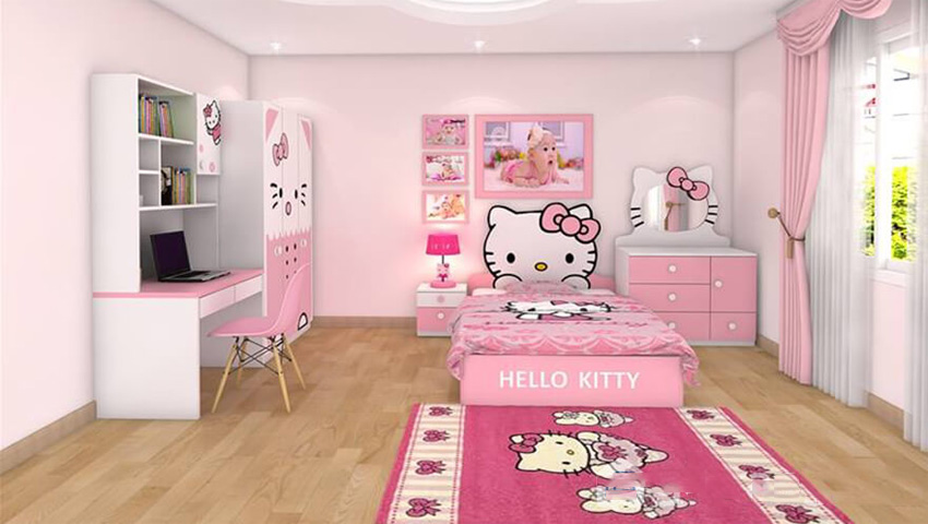 Phòng ngủ màu hồng Hello Kitty